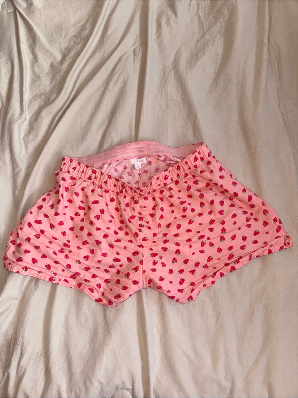 Pink Strawberry Print Pajama Shorts
